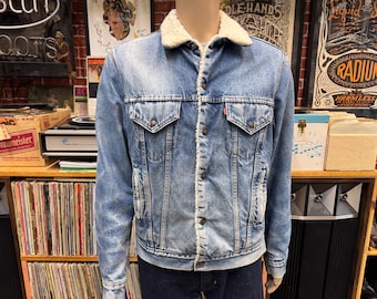 Vtg 80s Levi's 71411 0816 Blue Denim Buffalo Plaid Flannel Lined