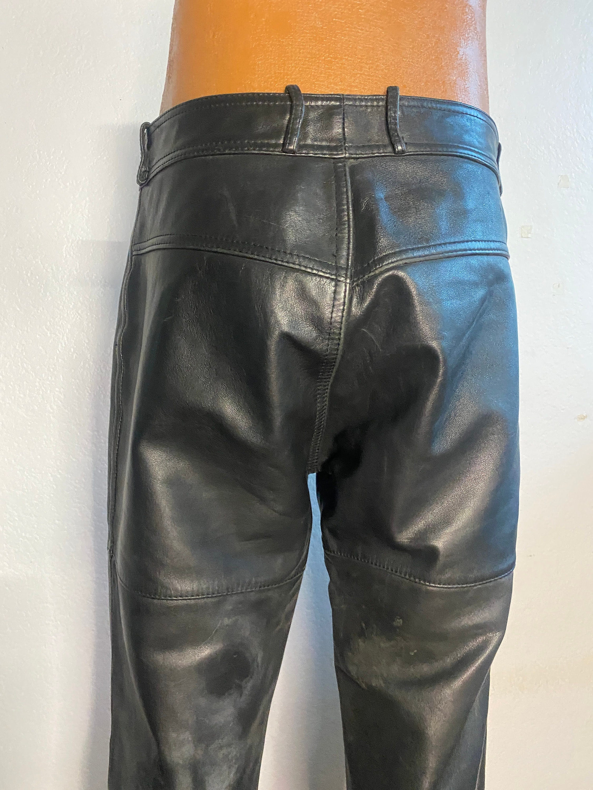 80's Hein Gericke Motorcycle Racing Rider Black Leather Biker Pants Size  34x29. 