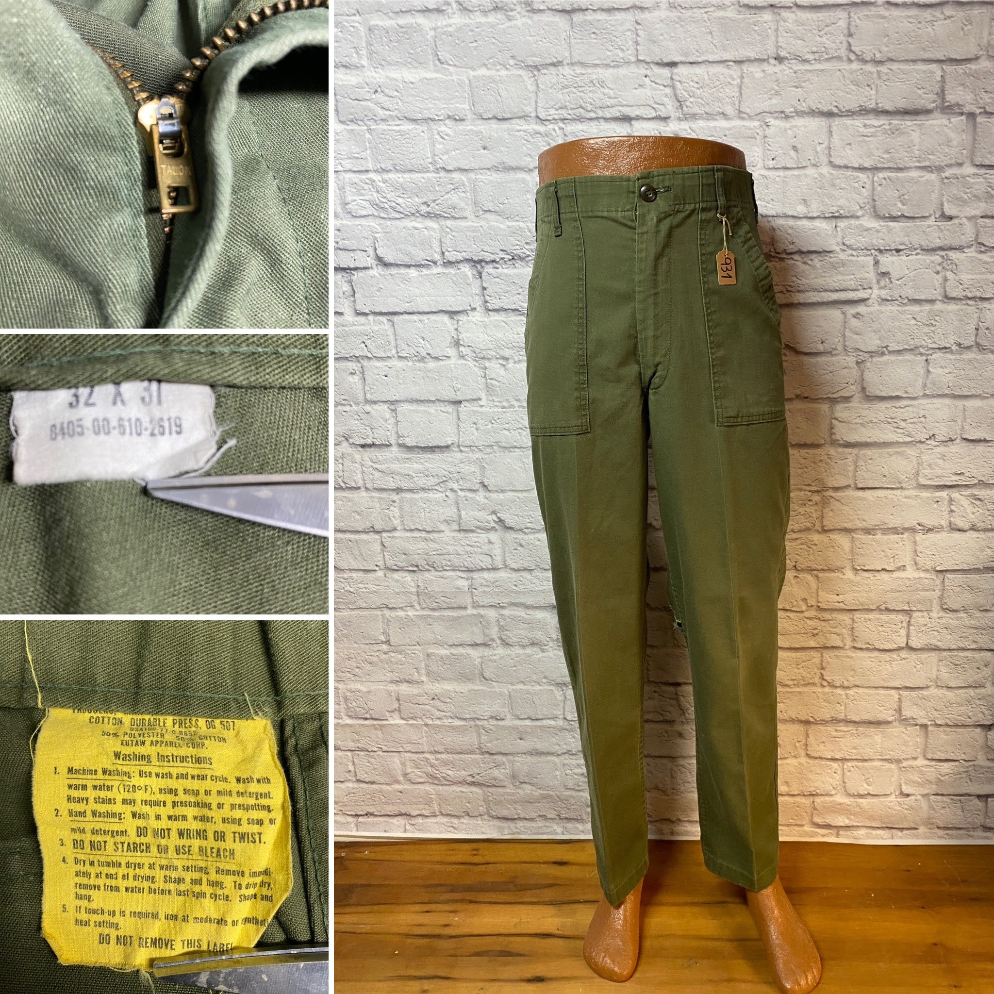 OG-507 Size 30x30 U.S. Army Fatigue Utility Field Combat OG-507 Size 30x30 U.S. Army Fatigue Utility Field Combat