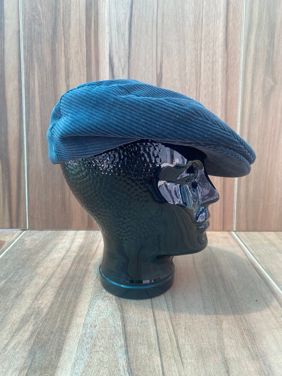 Vtg black corduroy ivy cap flat plaid hat size 7-… - image 3