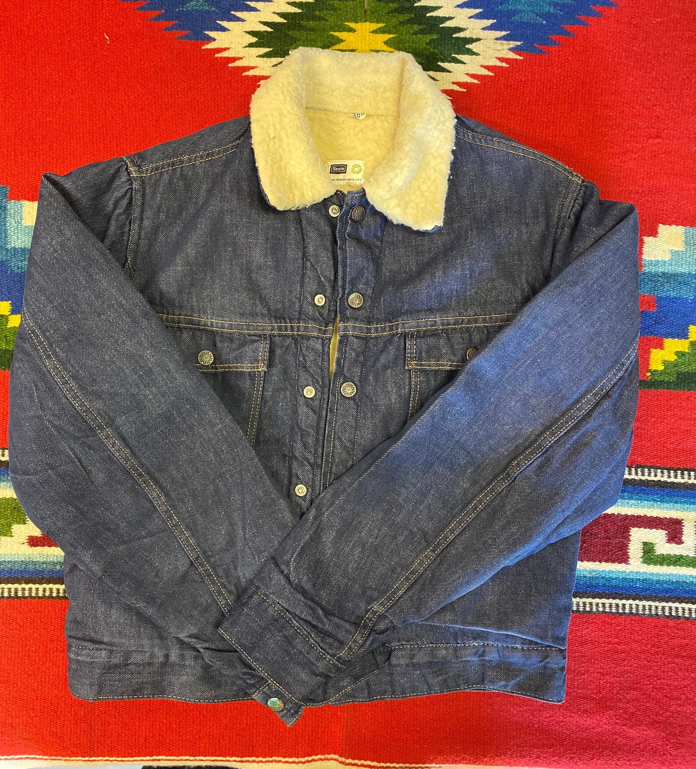 Sears Roebucks Size 36R Denim Sherpa Lining Cowboy Western Jacket