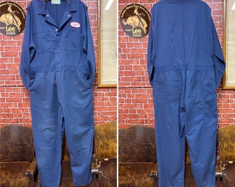 Blue work coveralls outfit long sleeve utility garage mechanic farm factory size 44 made in U.S.A..