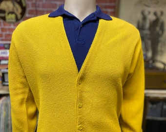 The Broadway yellow mustard cardigan sweater 100% orlon acrylic size medium.