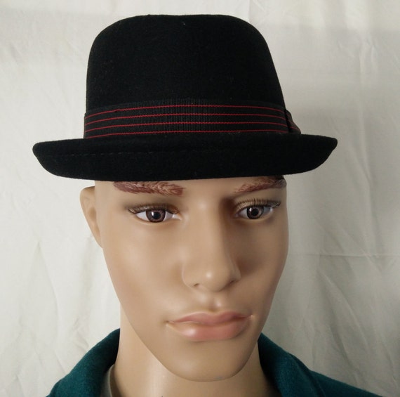 red and black fedora hat
