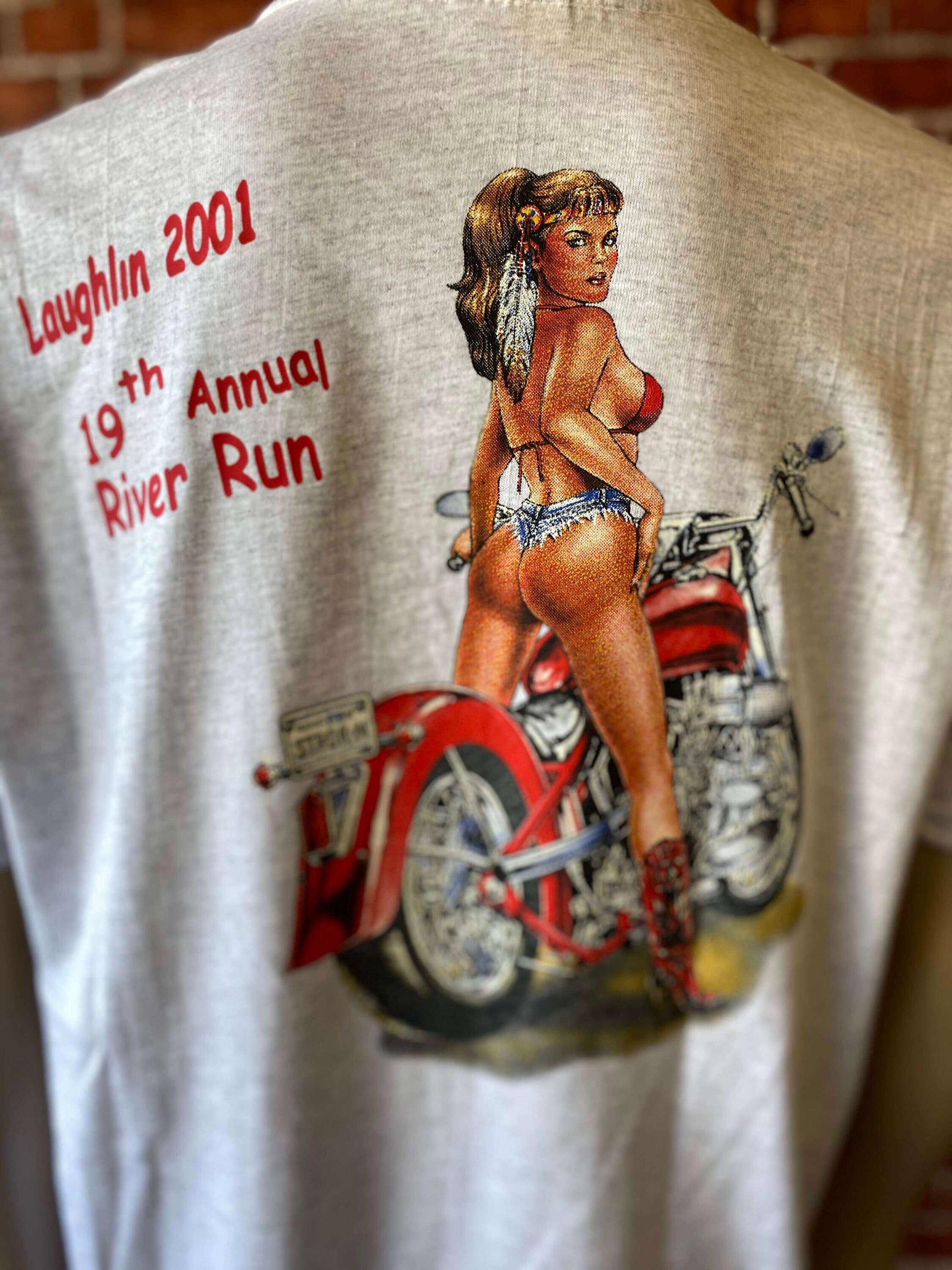 Vintage 2001 Laughlin River Run Motorcycle T-shirt, Gray Size