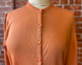 60's Bullocks button up peach cashmere cardigan sweater size medium made in Scotland.