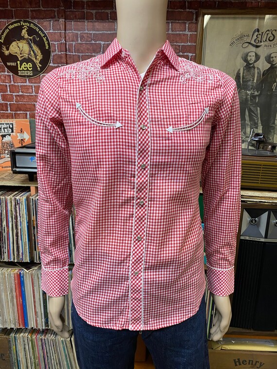 Madman western embroidered fitted shirt red plaid… - image 4