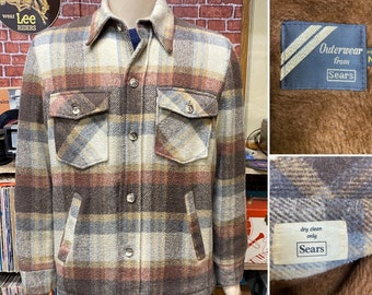 70's Sears Outerwear Wool Plaid Sherpa Lined Sport Jacket Size