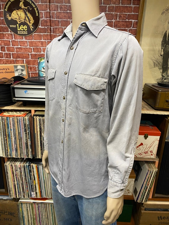 50's Pioneer Du-Alls Montgomery Ward gray long sleeve work shirt size medium made in U.S.A. View 6