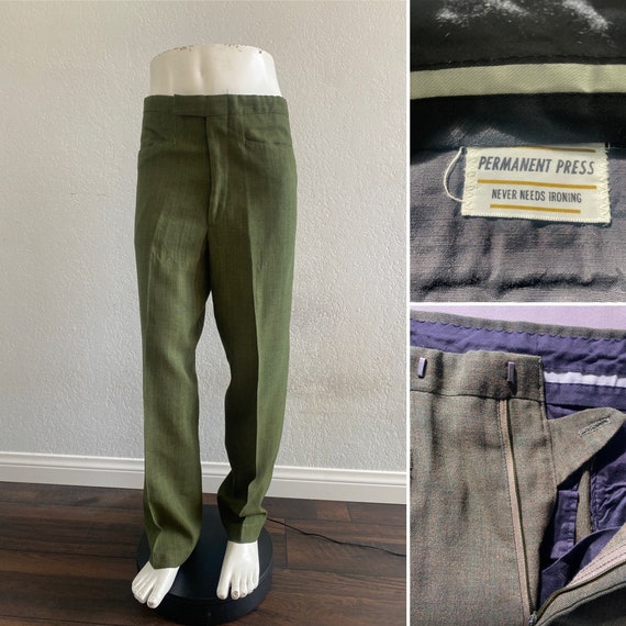 29x27 Permanent Press Green Stripes Slacks Trousers Pants Made in