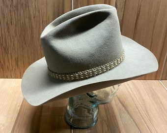 Vtg Gold Label Fine Hats gray cowboy western rodeo hat size 7 1/8 made in U.S.A.