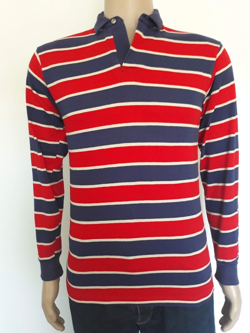 Vintage 1980/'s men/'s Forge striped long sleeve fashion knit shirt size medium made in Usa.