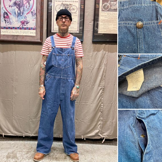 Vtg Sears Denim Work Overalls Carpenter Worker Farmer Size 40x26