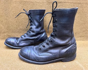 9R Vintage 80s US Army Combat Military Boots Black Leather 1982