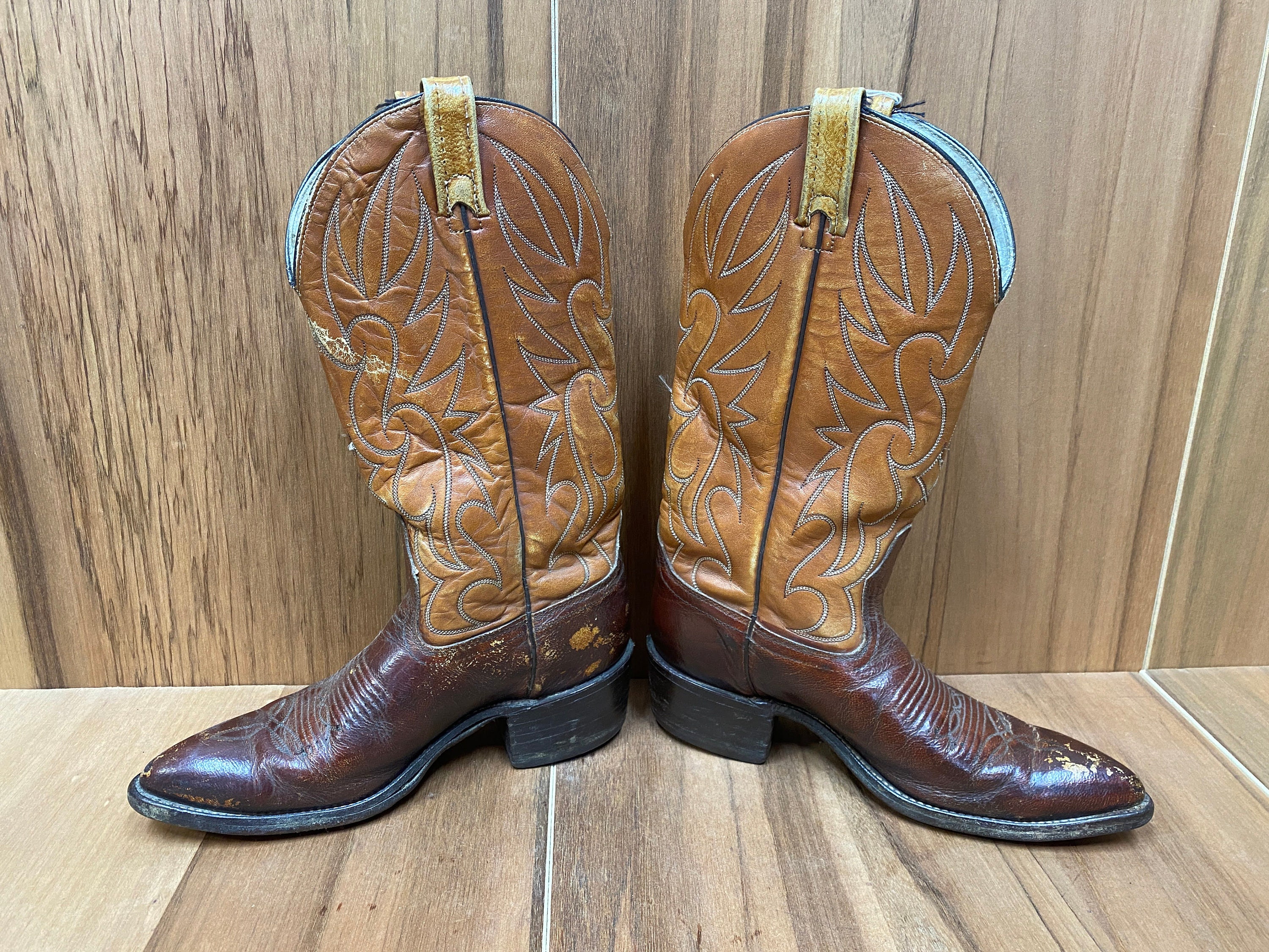 70s R.J. McCarthy オールレザー スタジャン WESTERN Vtg Acme Cowboy Western Ranch Stitching Style #6002 Tow Tone