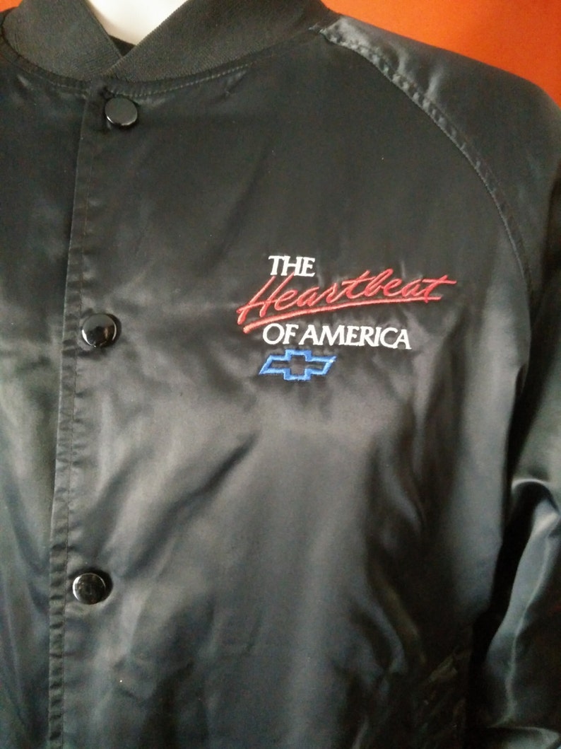 Vintage 1980/'s unisex satin jacket Chevrolet the heartbeat of America black color size large