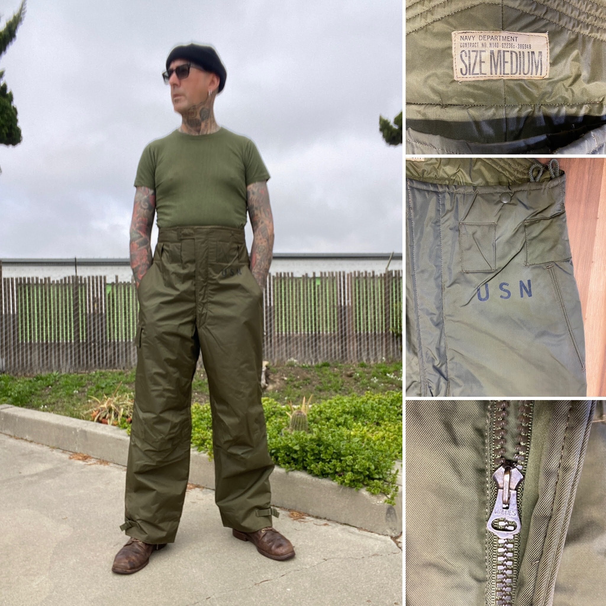 USN 50's 60's N140 Deck Pants Cold Weather Full Lined Olive