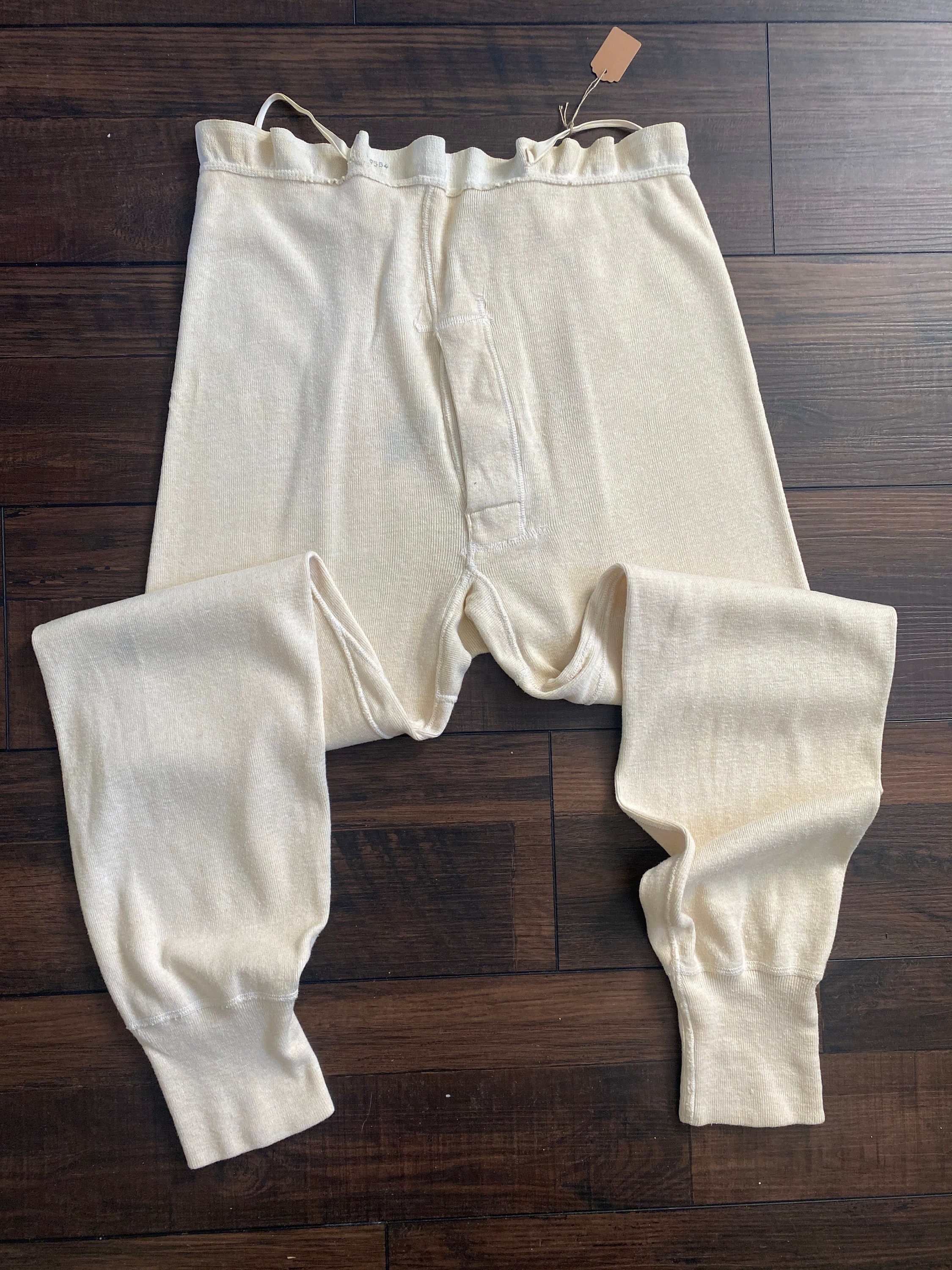 50s Vintage Military Winter Drawers Army Long Johns Military Issued  Underwear off White Size M. 