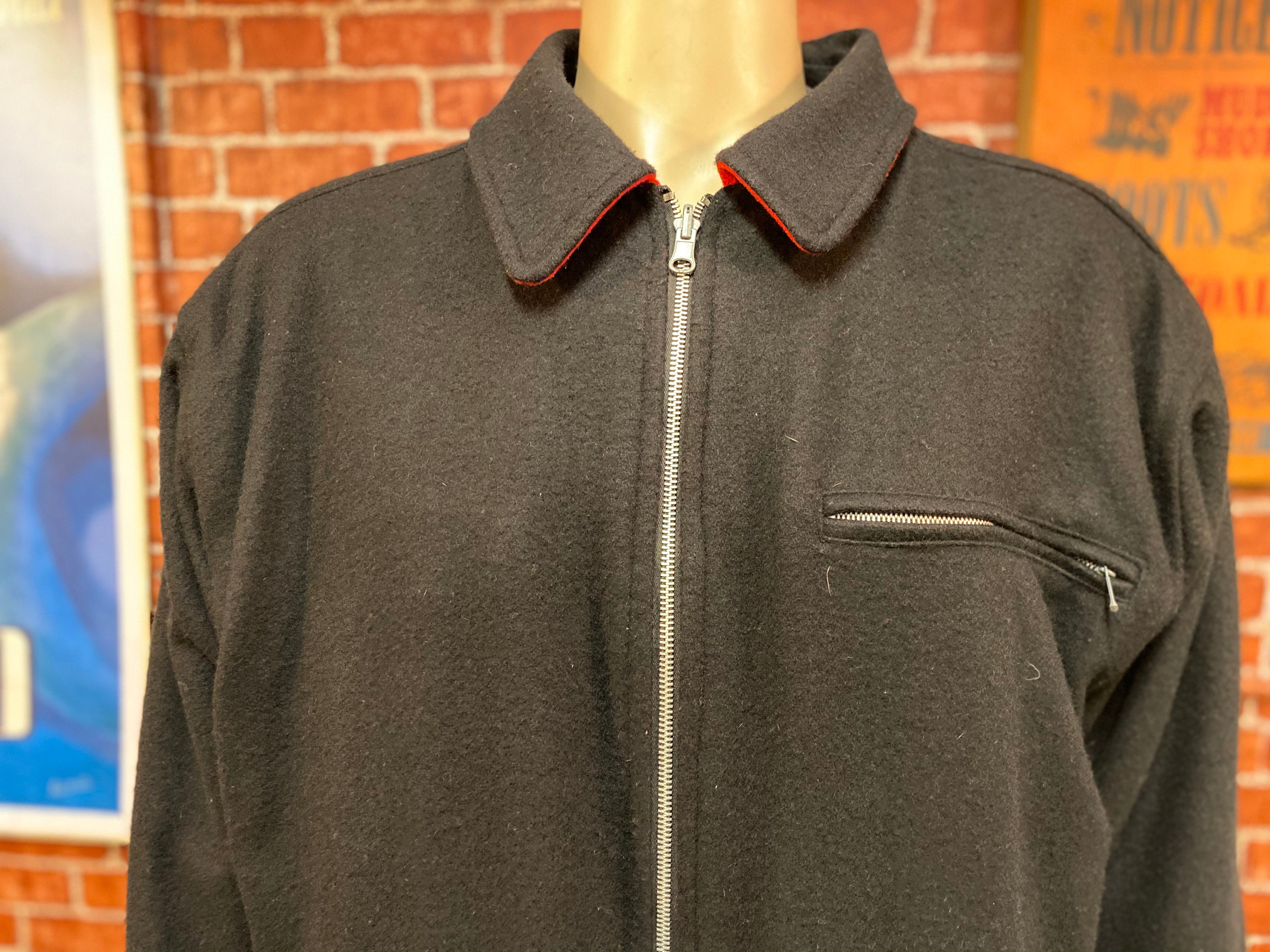 Marlboro Men's Red and Black Reversible Wool Coat Jacket Size