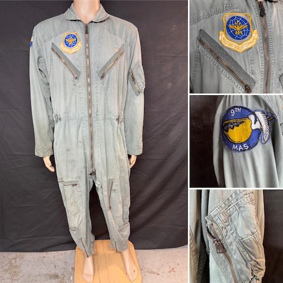 Vtg 60's Flight Suit K-2B Air Force Green Very Light Jumpsuit Size