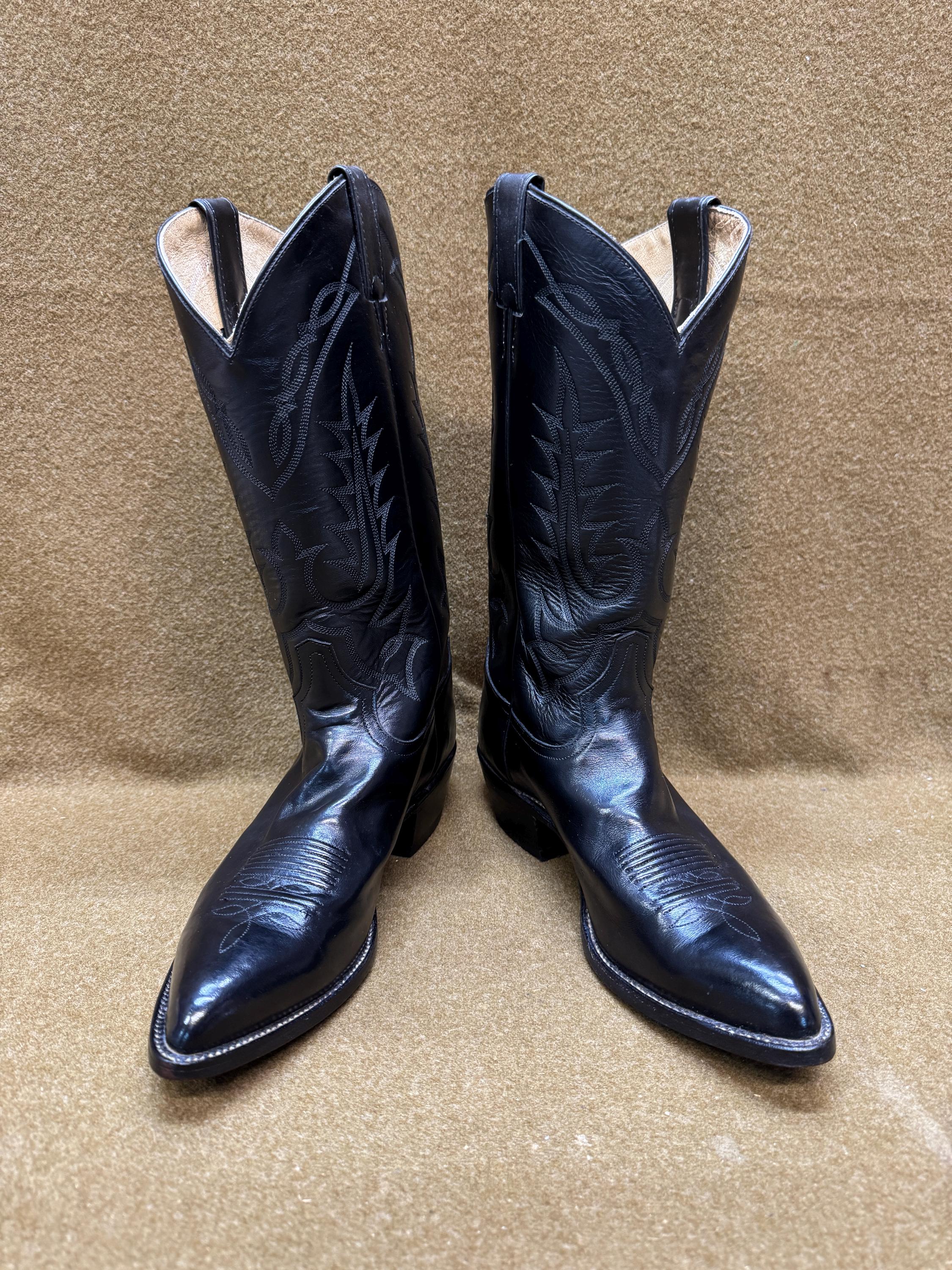 ? Tony Lama Black Leather Western Boots (Size‎ 10D) 1970s Tony Lama Calf Skin Cowboy Boots size 10.5 E – Western  main image 2