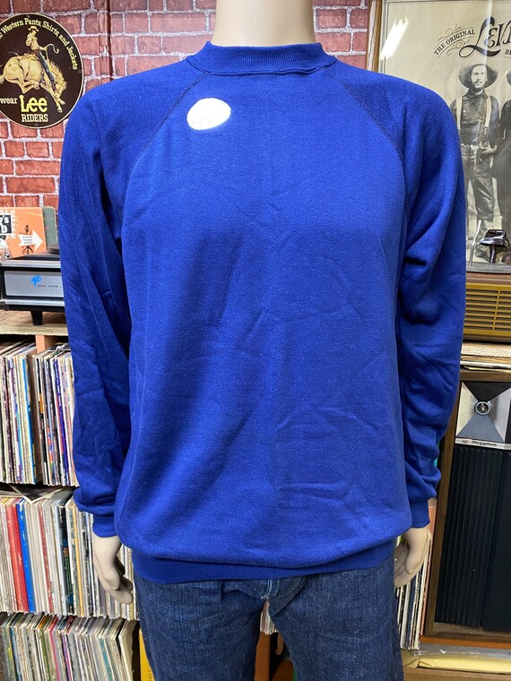 80's JCPenney UNWORN blue soft sweatshirt blank b… - image 5
