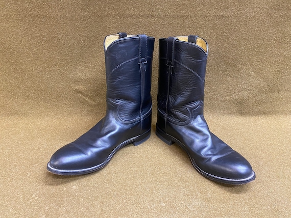 Justin Roper Cowboy Rancher Farmer Engineer Black Leather Boots Style 3133 Size 10 1 2EE Made in U.S.A. Etsy Sweden