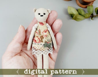 Maud - PDF Sewing Pattern, Miniature Cloth Bear Doll