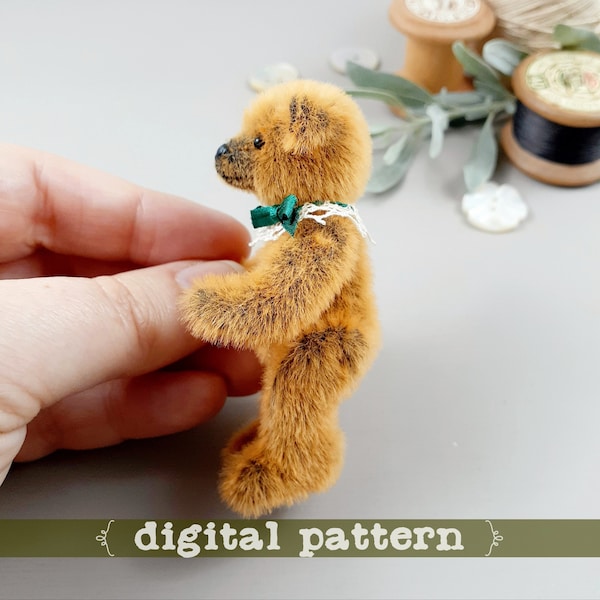 George - PDF Sewing Pattern, Miniature Teddy Bear Pattern, 7cm