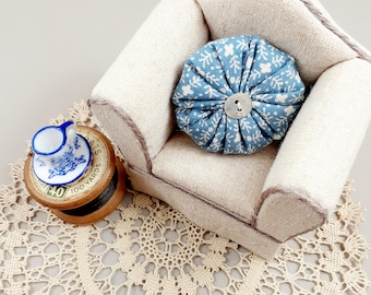 1:12 Scale Miniature Cushion Pillow Blue Floral