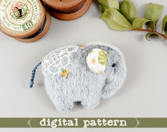 Olive and Lace - PDF Sewing Pattern, Miniature Flat Elephant, Bobbin Lace Pattern