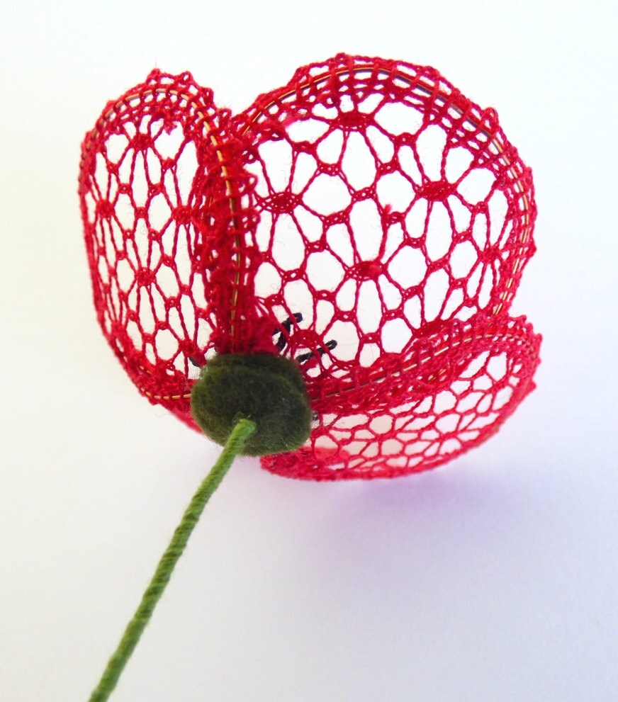 Little Poppy a bobbin lace PDF pattern. Instant download. 3D Etsy