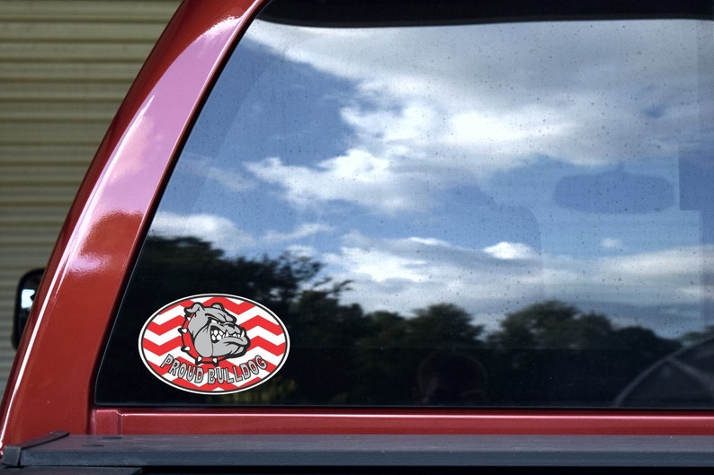 6in x 4in Red Chevron Proud Bulldog Vinyl Sticker