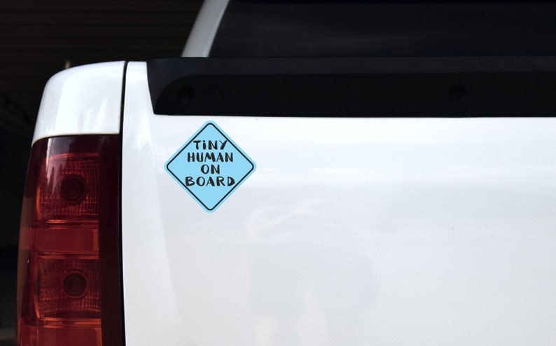5in x 5in Blue Tiny Human on Board Sticker