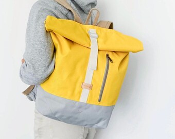 MULINU Rolltop Rucksack ALBERT 2 Gelb-Hellgrau