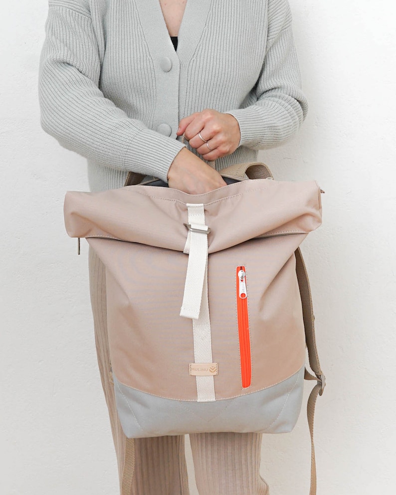 MULINU Rolltop Rucksack ALBERT 2 Beige-Hellgrau Bild 2