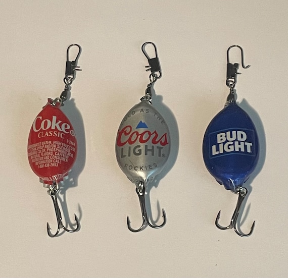 bottle cap fishing lures hole punch Coca-Cola Soda Lure Cackalacky Booze Bait up DIY Bottle Cap Fishing Lure