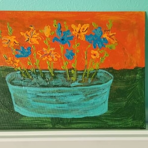 Flowers On Canvas Original Floral Art  Abstract Painting On Canvas Panel Acrylic Flower Painting Abstract Flowers Orange & Green Painting