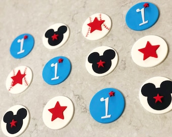 Edible Mickey Mouse Inspired Baseball Cupcake Toppers