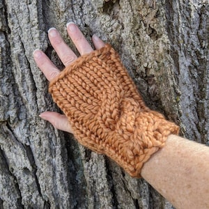 Fingerless Wool Gloves Hand Knit Cable Mittens
