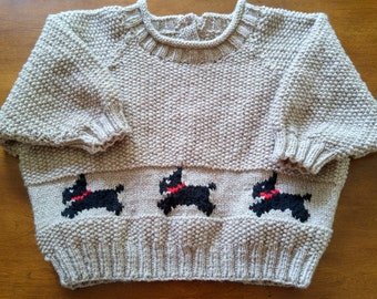 Taupe Scottish Terrier Hand Knit Pullover Sweater Size 4 years