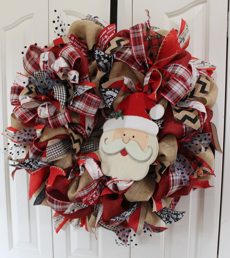 Shabby Chic Rustic Holiday winter Wreath.Rustic Christmas Decor Rustic Holiday Extra Large burlap Christmas Sata wreath