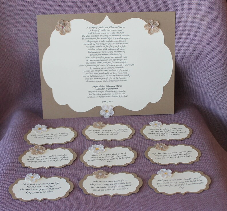 Wedding Shower Candle Poem Rustic Tag Set Bridal Image 0