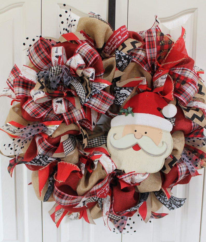 Shabby Chic Rustic Holiday winter Wreath.Rustic Christmas Decor Rustic Holiday Extra Large burlap Christmas Sata wreath