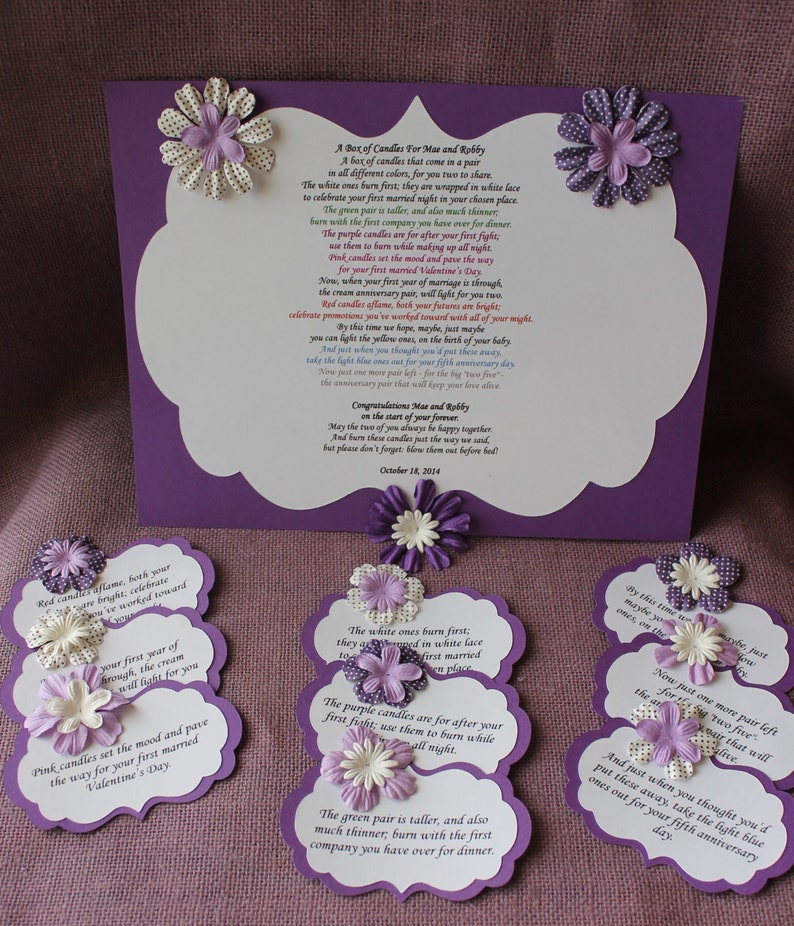 Wedding Shower Candle Poem Purple And White Tag Set Bridal