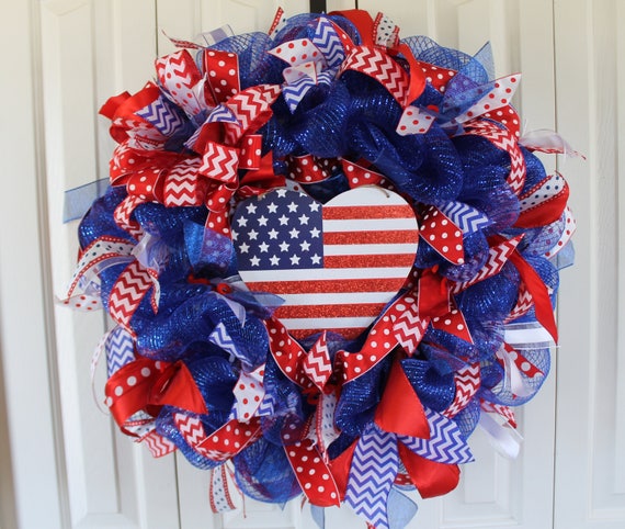 Patriotic 4th Of July Deco Mesh Wreath Red White And Blue Sparkle Wreath Usa Decor Stars And Stripes Wreath 4th Of July Decor