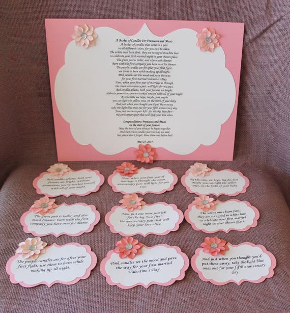Wedding Shower Candle Poem Pink And Cream Tag Set Bridal Image 0