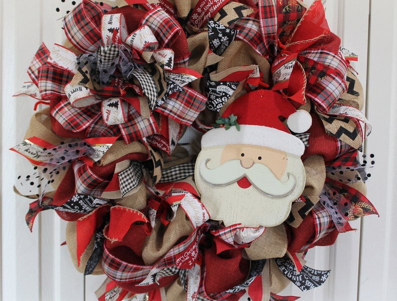 Shabby Chic Rustic Holiday winter Wreath.Rustic Christmas Decor Rustic Holiday Extra Large burlap Christmas Sata wreath