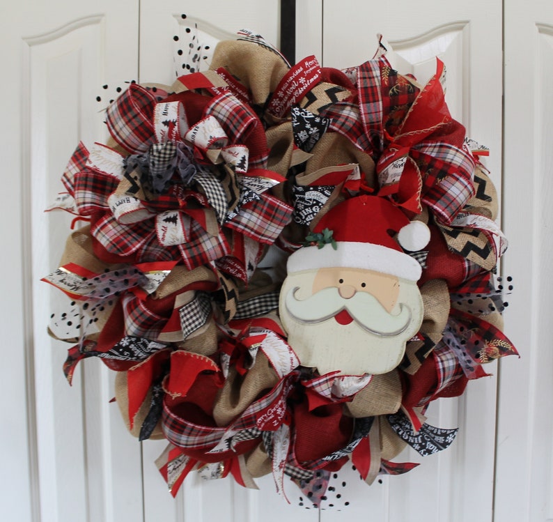 Shabby Chic Rustic Holiday winter Wreath.Rustic Christmas Decor Rustic Holiday Extra Large burlap Christmas Sata wreath