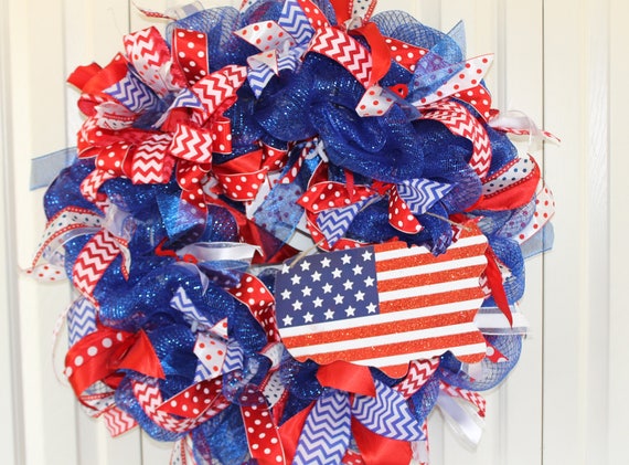 Patriotic 4th Of July Deco Mesh Wreath Red White And Blue Sparkle Wreath Usa Decor Stars And Stripes Wreath 4th Of July Decor